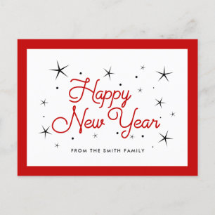 Carte Postale Joyeux Nouvel An rouge et blanc