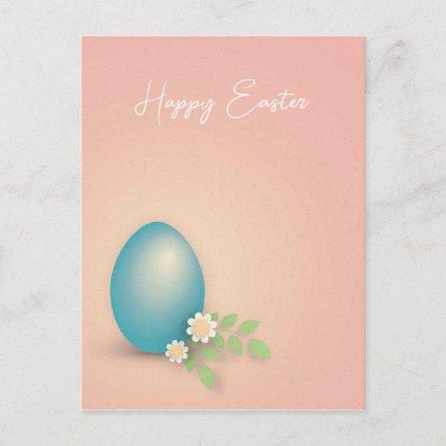 Carte Postale Joyeux Oeuf Bleu de Pâques en rose (Devant)