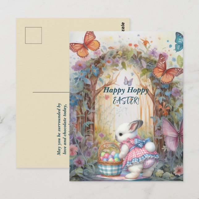 Carte Postale Joyeux oeufs de lapin de Pâques Hoppy (Devant / Derrière)