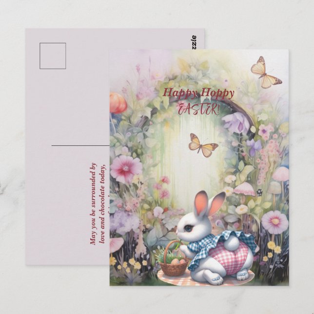 Carte Postale Joyeux oeufs de lapin de Pâques Hoppy (Devant / Derrière)