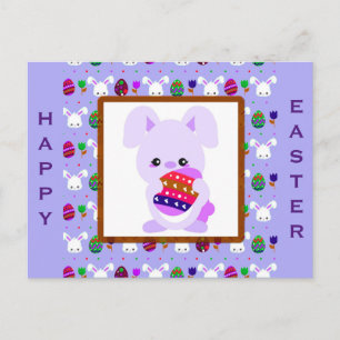 Carte Postale Joyeux oeufs de lapin de Pâques mou violet