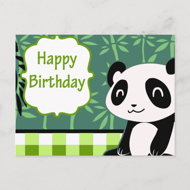 Carte Postale Joyeux Panda en bambou vert d'anniversaire (Devant)