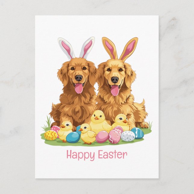 Carte Postale Joyeux Pâques Golden Retriever Chiens Bunny Ears (Devant)