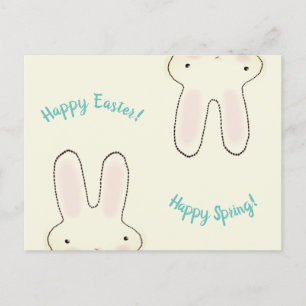 Carte Postale Joyeux Pâques Happy crème printemps mignon lapin d