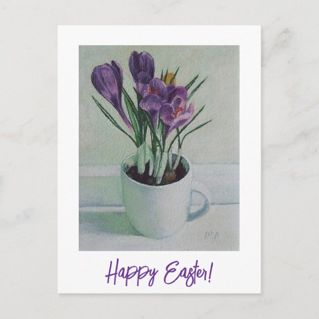 Carte Postale Joyeux Pâques joli crocus violet art floral (Devant)