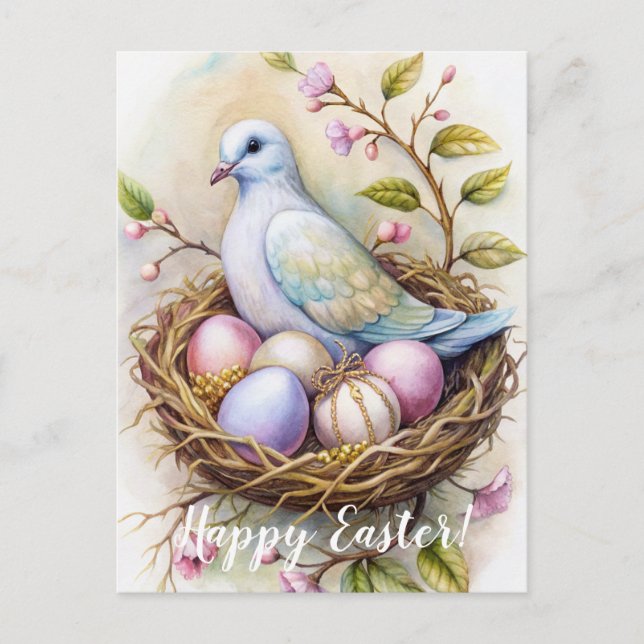 Carte Postale Joyeux Pâques. La colombe de Pâques. (Devant)