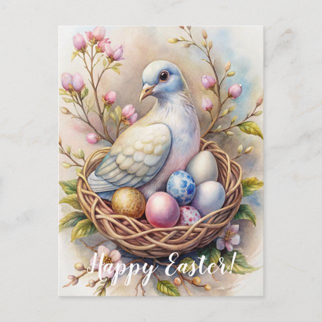 Carte Postale Joyeux Pâques. La colombe de Pâques. (Devant)