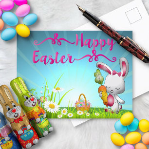 Carte Postale Joyeux Pâques Lapin de fleurs printanières