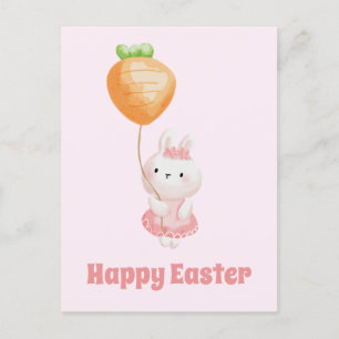 Carte Postale Joyeux Pâques ! Lapin mignon avec ballon de carott