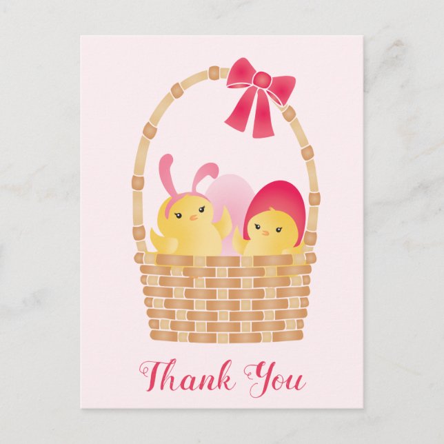 Carte Postale Joyeux Pâques poussins rose (Devant)
