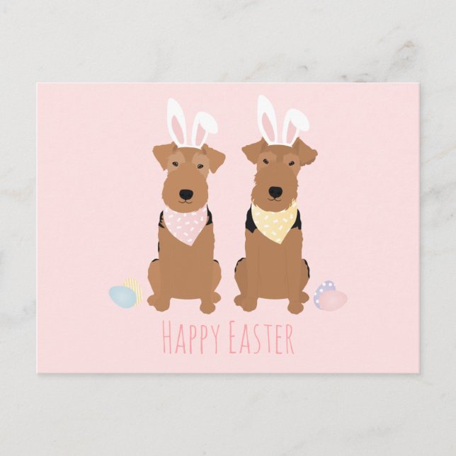 Carte Postale Joyeux Pâques Welsh Terriers Chiens Lapin Oreilles (Devant)