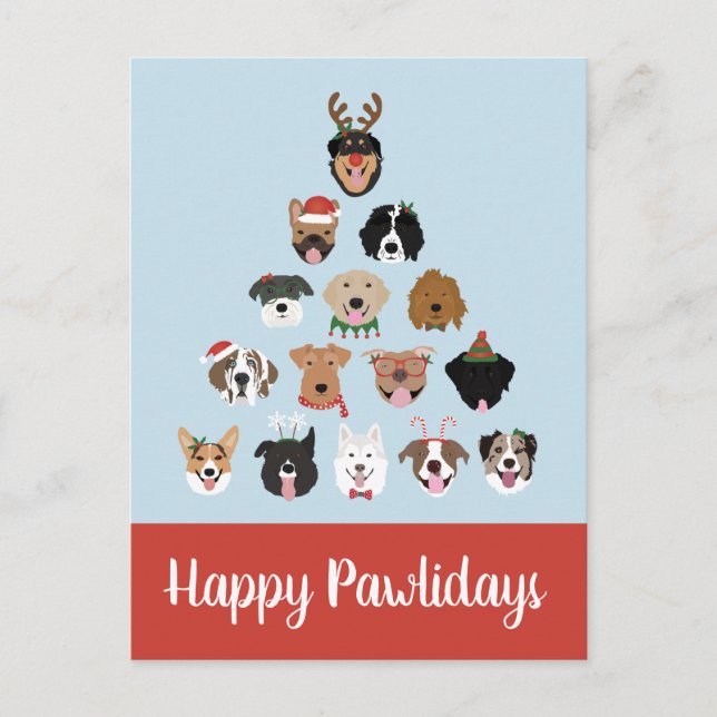 Carte Postale Joyeux Pawlidays Chien arbre de Noël (Devant)