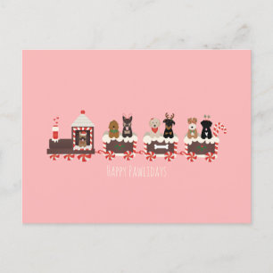 Carte Postale Joyeux Pawlidays Chien Noël Train de vacances