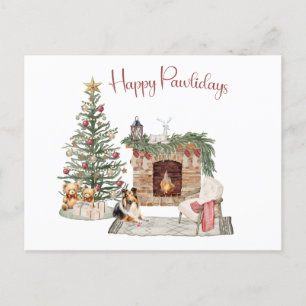 Carte Postale Joyeux Pawlidays Design de Chien - Sheltie