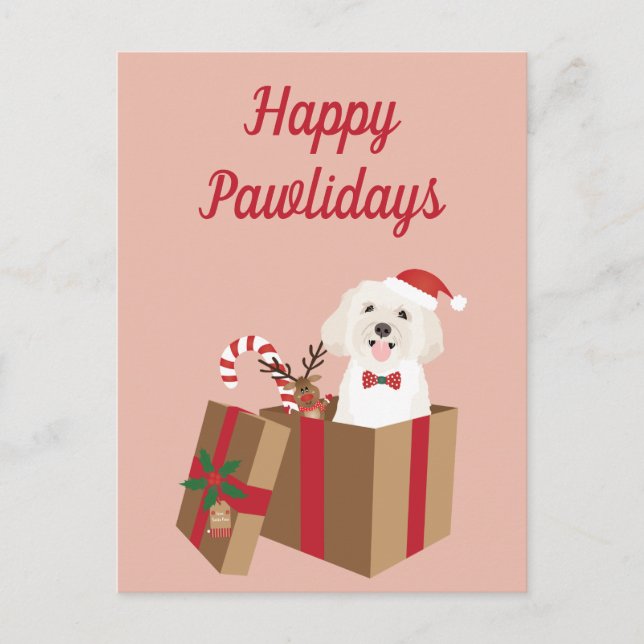 Carte Postale Joyeux Pawlidays Maltipoo Noël présent (Devant)