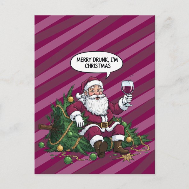 Carte Postale Joyeux Père Noël ivre de Noël (Devant)