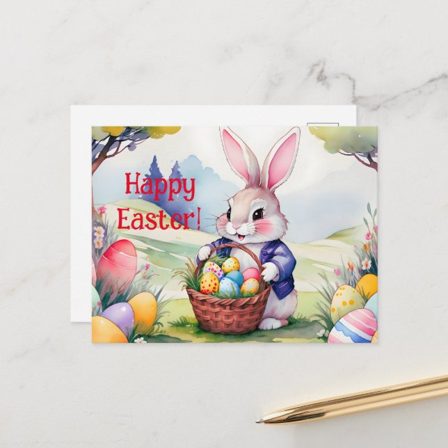 Carte Postale Joyeux petit lapin 1, Pâques (Devant/Arrière en situation)