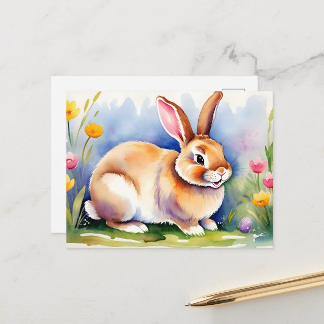 Carte Postale Joyeux petit lapin 2, Pâques (Devant/Arrière en situation)
