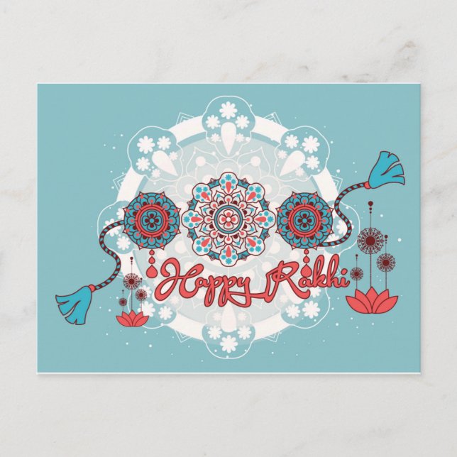 Carte Postale Joyeux Rakhi, Raksha Bandhan, bleu poussiéreux (Devant)