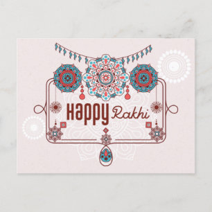 Carte Postale Joyeux Rakhi, Raksha Bandhan, rose poussiéreux, tu