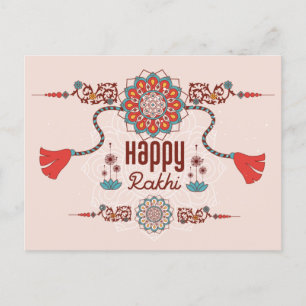 Carte Postale Joyeux Rakhi, Raksha Bandhan, rose roux