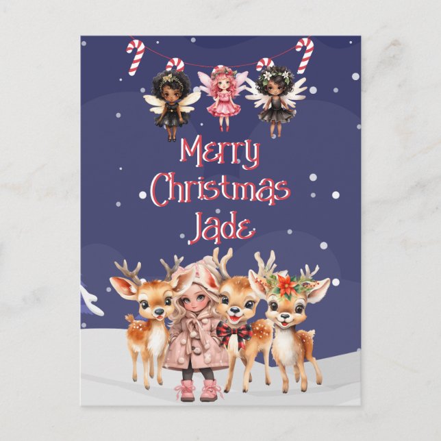 Carte Postale Joyeux rennes de Noël Peppermenthe Fairy avec nom (Devant)