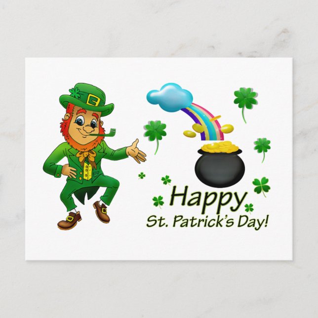 Carte Postale Joyeux Saint Patrick's Day Leprechaun Arc-en-ciel (Devant)