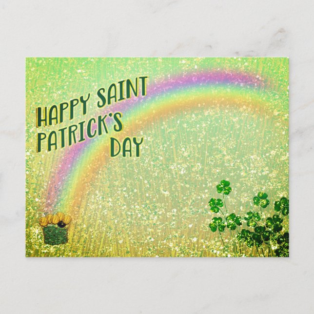 Carte Postale Joyeux Saint Patrick's Day Pot of Gold Rainbow (Devant)