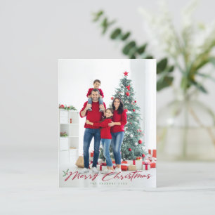 Carte Postale Joyeux script de Noël avec photo pin & baies