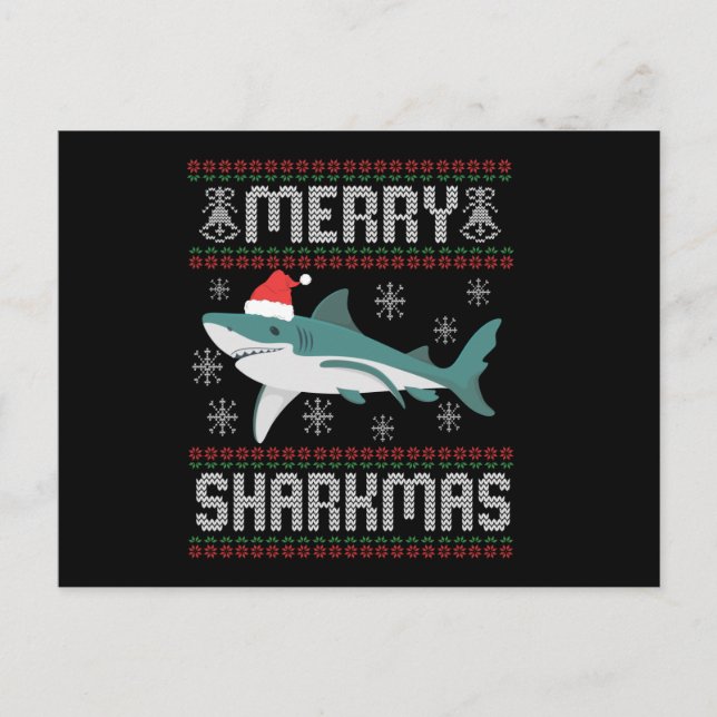 Carte Postale Joyeux Sharkmas Funny Christmas Shark laide (Devant)