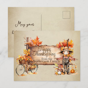 Carte Postale Joyeux signe en bois de Thanksgiving & scène autom