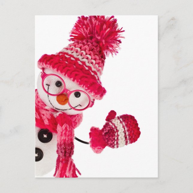 Carte Postale Joyeux Snowman Spectaculaire En Casquette Rose Kni (Devant)