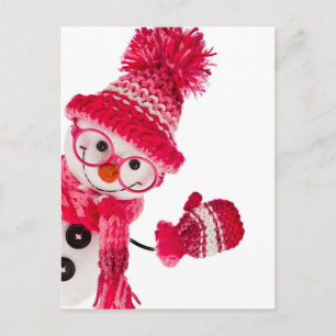 Carte Postale Joyeux Snowman Spectaculaire En Casquette Rose Kni