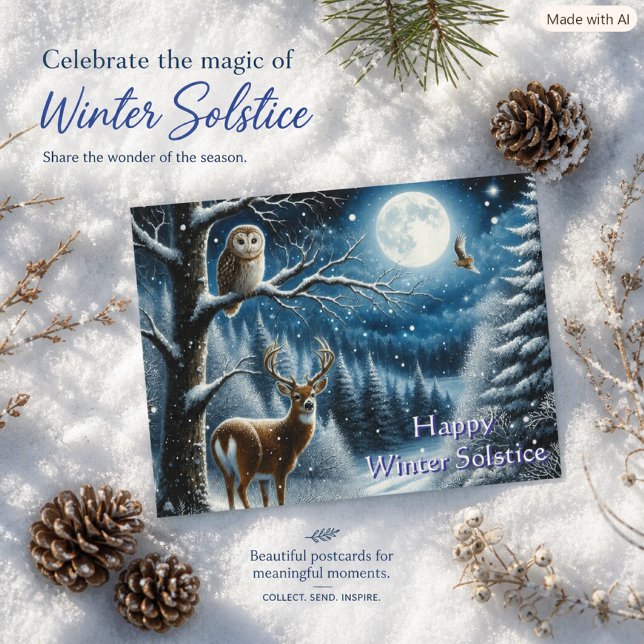 Carte Postale Joyeux Solstice d'Hiver (Studio‑lit display mockup showcasing bright, heirloom elegance and true color detail for clarity)