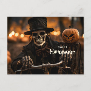 Carte Postale Joyeux squelette d'Halloween et citrouille