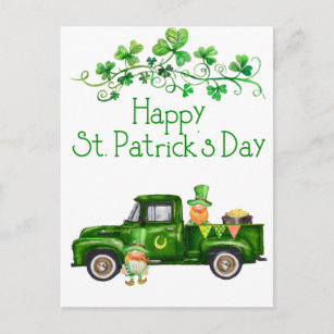 Carte Postale Joyeux St. Patrick's Day Green Truck Gnomes 