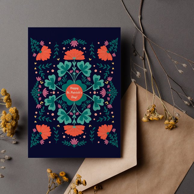 Carte Postale Joyeux St. Patrick's Day trèfle & fleurs (Créateur téléchargé)