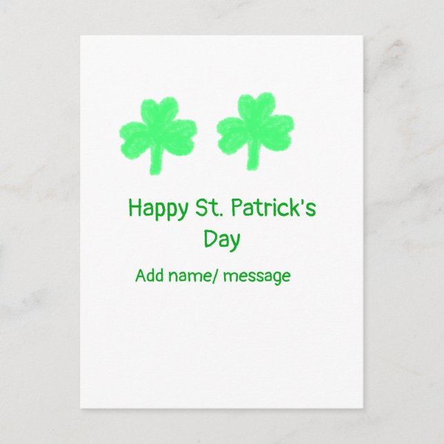 Carte Postale Joyeux St. Patrick's jour vert feuille de shamrock (Devant)