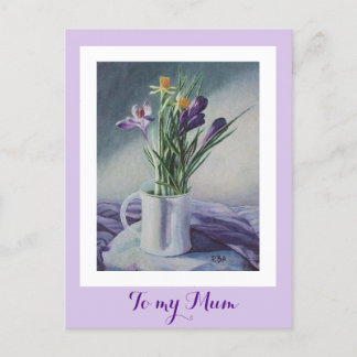 Carte Postale Joyeux tableau de fleurs de crocus violet de la fê