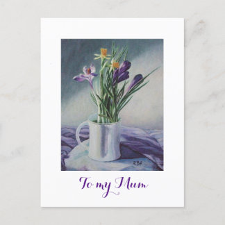 Carte Postale Joyeux tableau de fleurs de crocus violet de la fê