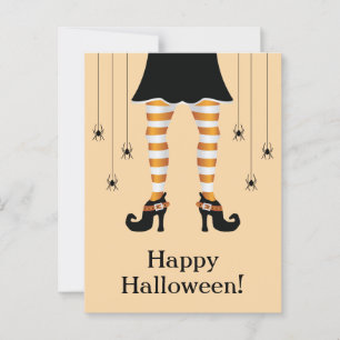 Carte Postale Joyeux Texte D'Halloween Avec Jambes De Sorcière O