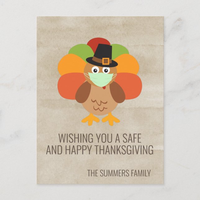 Carte Postale Joyeux Thanksgiving 2020 Dindon avec Masque de Pro (Devant)