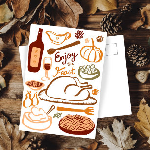 Carte Postale Joyeux Thanksgiving Abondant Repas de Fête 