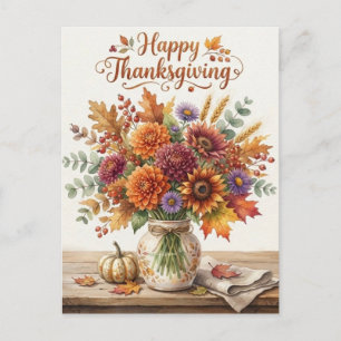 Carte Postale Joyeux Thanksgiving. Bouquet de fleurs d'Automne.