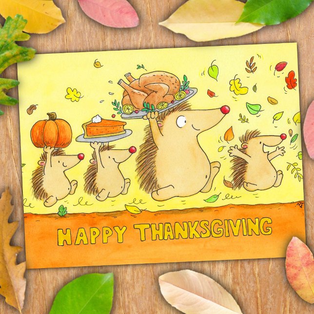 Carte Postale Joyeux Thanksgiving Cute Cartoon Hérissons (Créateur téléchargé)