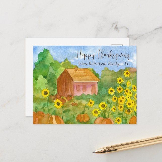Carte Postale Joyeux Thanksgiving de Realtor House Sunflowers  (Devant/Arrière en situation)