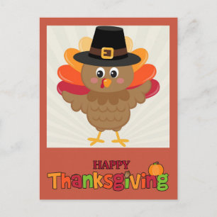 Carte Postale Joyeux Thanksgiving Doux Dinde de Dessin Animé