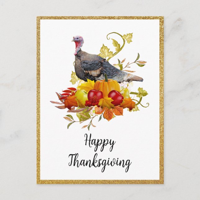 Carte Postale Joyeux Thanksgiving élégant avec paillettes dorées (Devant)