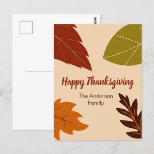 Carte Postale Joyeux Thanksgiving Feuilles d'automne et Votre No