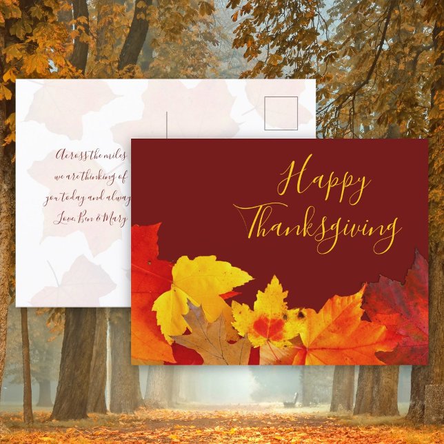Carte Postale Joyeux Thanksgiving Feuilles Rouges (Créateur téléchargé)